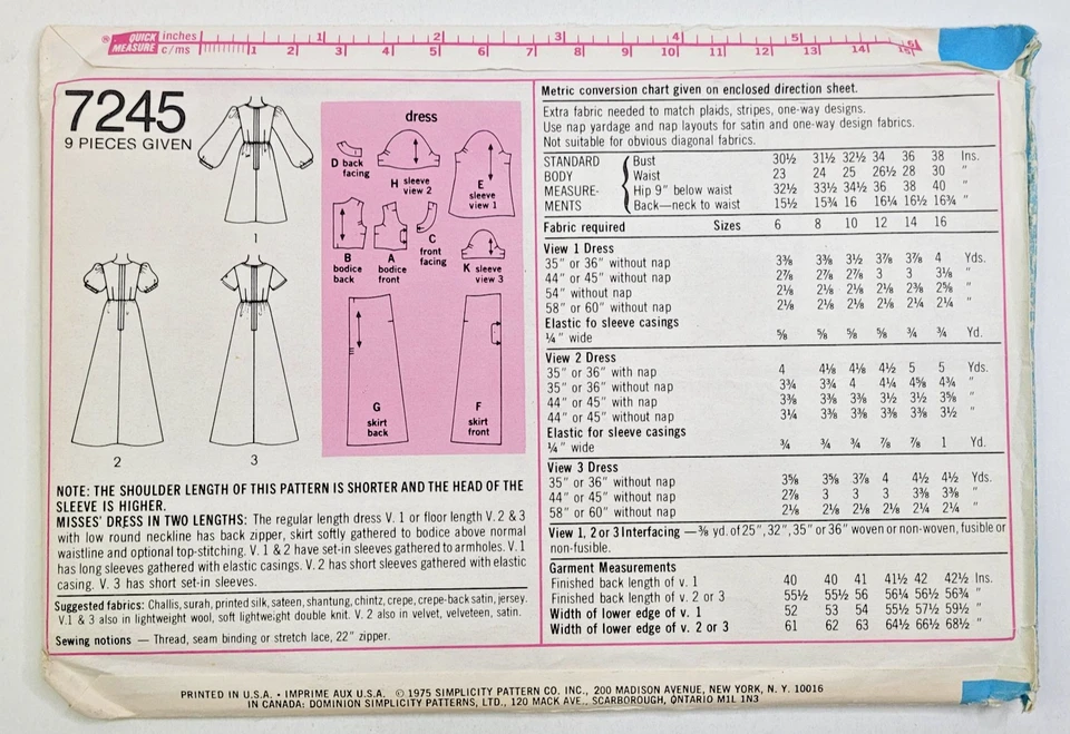 Винтажный 70-х простота шить узор 7245 мисс завышенной талией платье 2 длины размер 12 UC - Изображение 2 из 3