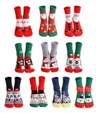 Gellwhu Adult Christmas Fuzzy Socks with Grips Plus Size Warm Winter Luxury C...