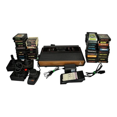 Atari 2600 Woody Console Bundle 39 Games Joysticks Donkey Kong Frogger Works