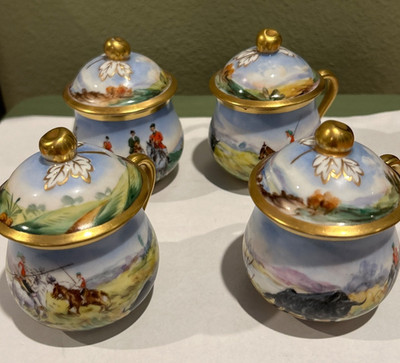 8 pc vista Alegre Bull Horseback Riders Country Scene Teacup Saucer 2.5''