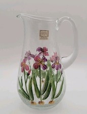 VTG Fifth Avenue Crystal Pitcher Handpainted Irises Crackled Texture Romania 10 