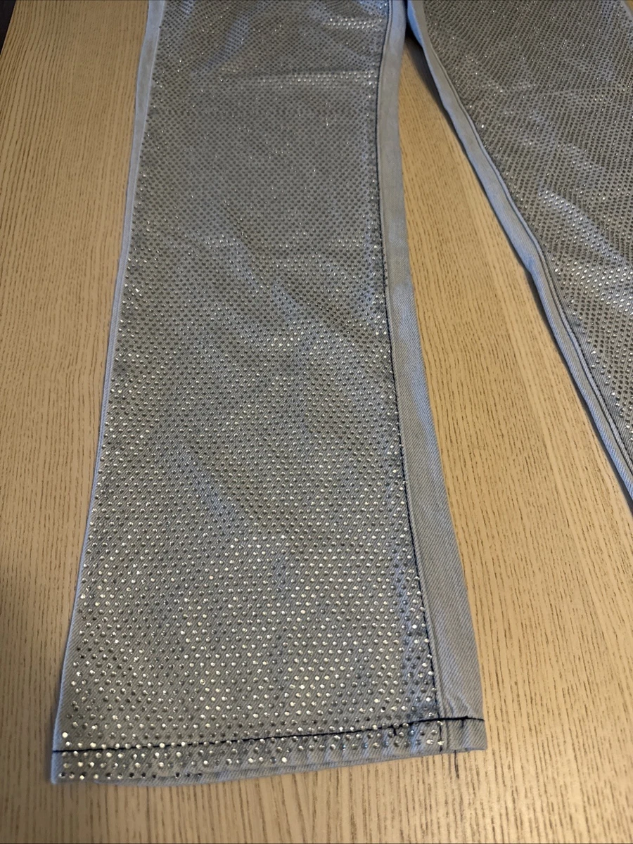 Pantalones de mezclilla Forever 21 Premium estrás brillantes pierna recta lavado claro talla 28