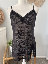 Victoria's Secret Slip Dress Lingerie Babydoll Tease Black Floral Lace Large L