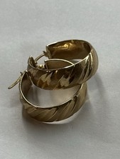 Estate Solid 10K Yellow Gold Diamond Cut Hoop...