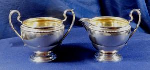 WATROUS Sterling Silver Gold Wash Vintage Sugar Bowl & Creamer PC60 Estate