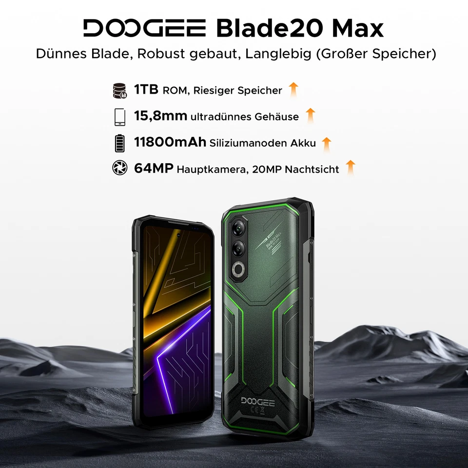 DOOGEE Blade20 Max Android 15 6,6" Outdoor Handy 36GB+1TB Smartphone 11800mAh AI - Bild 2 von 4