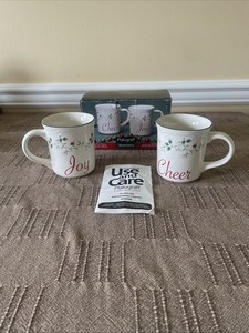 Pfaltzgraff WINTERBERRY Cheer & Joy 12 oz Coffee Cups/Mugs-Set of 2 (Never Used)
