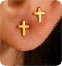 Gold Earrings for Women 14K Gold Plated Cross Stud Earring Dainty Minimalist Sim