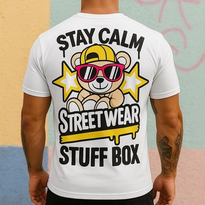 Stuff Box Comic Bear Shirt Stay Calm Weiß Herren T-Shirt kurzarm Größen S - 5XL