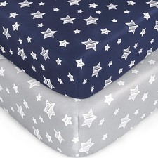 Crib Sheets Boys Girls Fitted Standard Toddler Soft Breathable Grey Navy 2 PCS