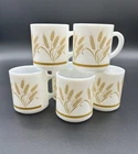 Vintage Hazel Atlas Milk Glass Wheat Mugs Set of 6 Golden Harvest Coffee Cups