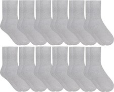 12 Pair of Kids Premium Cotton Crew Socks Gray Size 6-8 -Boys Crew Sock