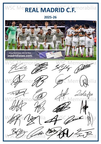 11810. Real Madrid Signed Team Sheets (A4 Prints) CHOOSE A SEASON 2004-25
