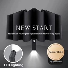 Rotating LED Flashlight Umbrella Dual Use Sun Rain Umbrella with 10-Bone Frame A