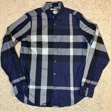 Burberry Brit Shirt Mens M Blue Nova Check Plaid Button Down Dress Long Sleeve