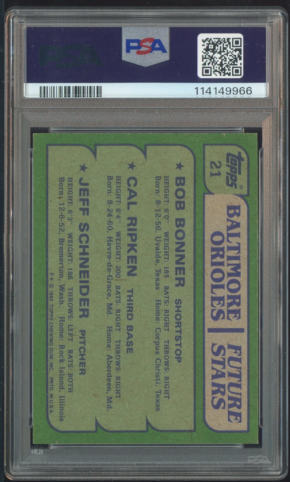 1982 Topps #21 Cal Ripken Jr Orioles RC Rookie HOF PSA 8 PSA/DNA 10 AUTO