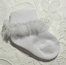 1 Pair White Cotton Lace Baby Girls Socks 0-6 Months