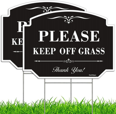 Keep off Grass Sign with Stake, Keep Dogs off Sign for Lawn, 2Pack-12.6''X9.5'' St
