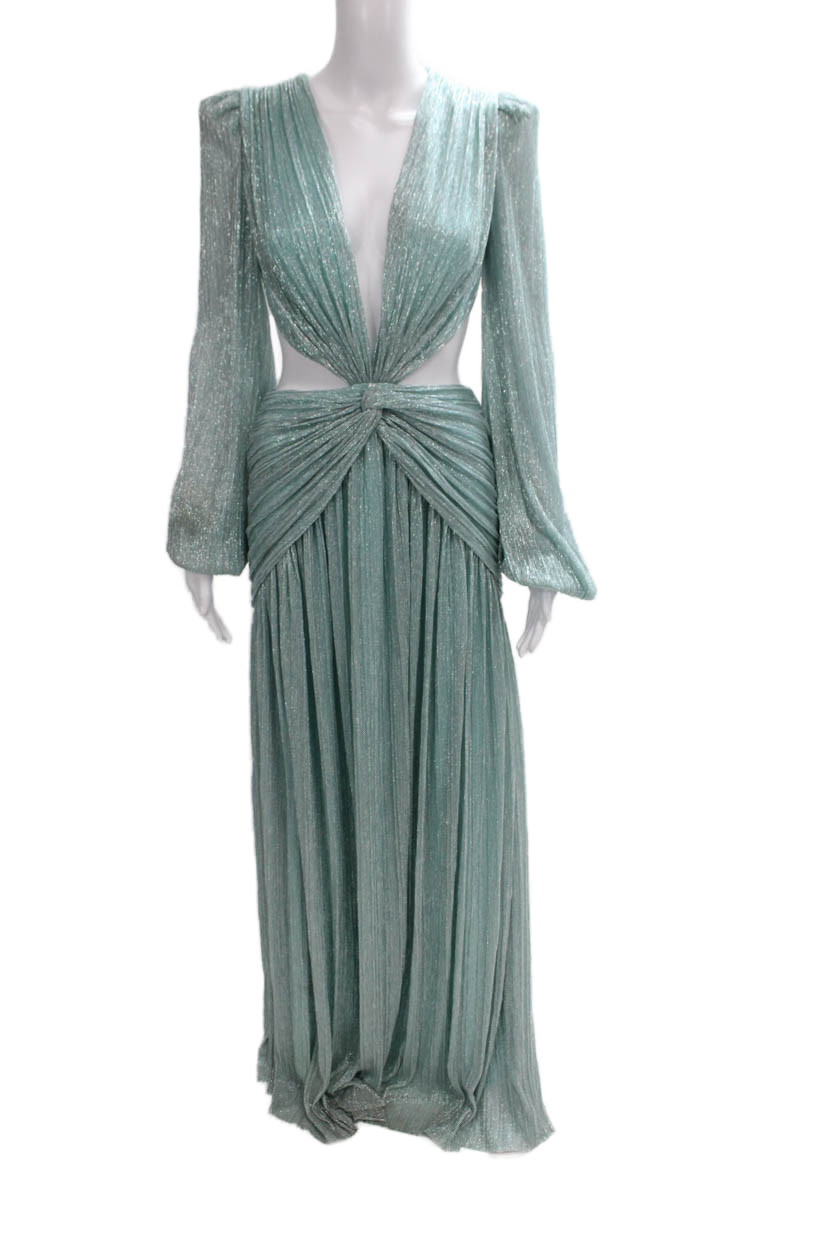 PatBO Women Maxi Dress Green V-Neck Long Sleeve Zip Polyester Size 6Free Shipping in US $100+ Orders | $6.95 Orders Below