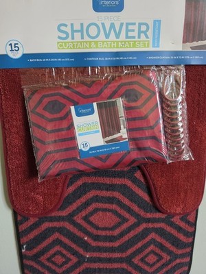 Interiors by Design 15-Piece Skid Resistant Bathroom Set Red Black Geometric