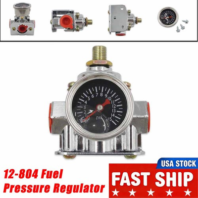 #ad 12 804 1 4 PSI Adjustable Low Fuel Pressure Regulator w Gauge Carburetor Carb $37.78