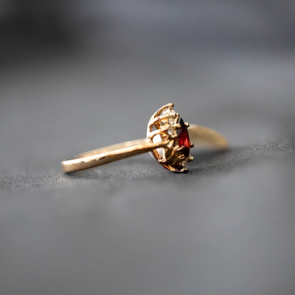 💎Anillo Granate Chapado en Oro 14K Vintage Talla 10 Marquesa Racimo Cóctel Joyería Foto 2 de 4