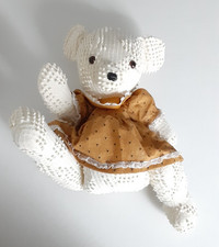 Chenille Handmade Teddy Bear White Jointed 14" Stuffed Bear - Mint Condition