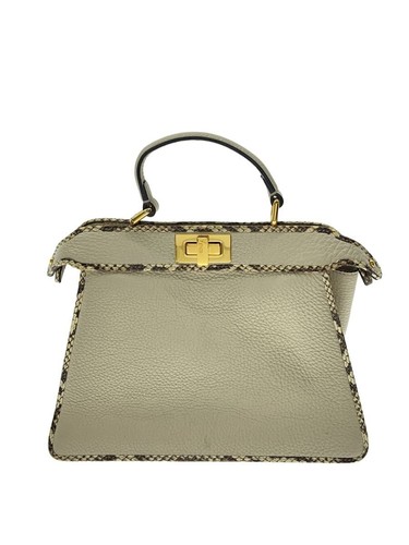FENDI Peekaboo I See You Small Handbag 2WAY Calf Shoulder Bag BEG Allover Patter