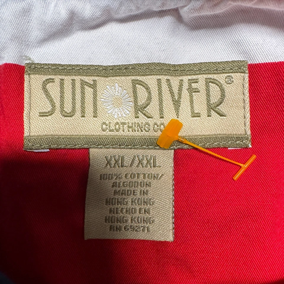 Camisa vintage Sun River roja blanca azul estrellas rayas bandera americana abotonada XXL Foto 4 de 4