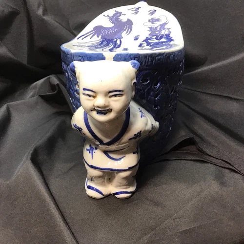 Vintage Chinese Porcelain Blue And White Boy And Girl Headrest Pristine - Picture 10 of 16