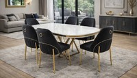 Esstisch 6X StüHle Esszimmer Stil Modern Weiß Oval Komfortabel Praktisch