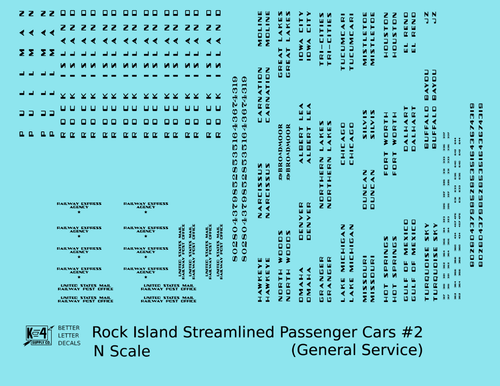 K4 O Scale Decals Rock Island Streamlined Passenger Car General Service Cars #2