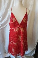 NWT Free People Night Shimmers Lace Sequin Dress Red Sz 10 Romantic Deep V-neck