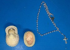 Rosary Holder Pink With Lace Roman 1999 Baby Girl Lace Interior Ceramic