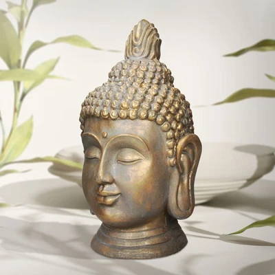 Tête de Bouddha aspect bronze décoration intérieur/extérieur Yoga Feng-Shui 53cm - Photo 1/4