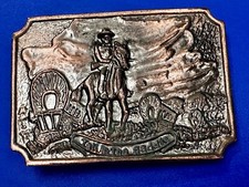 Tall in the Saddle Wagon Cowboy Horse Western Art Scene Vintage Belt Buckle