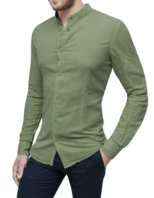 Verde Militare Camicia Verde Elegante Camicia Uomo In Lino
