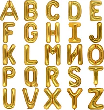 14" Gold Mylar Foil Alphabet Letter and Number Balloons