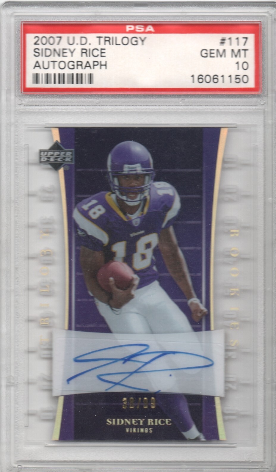 Sidney Rice Upper Deck Trilogy #117 Autograph