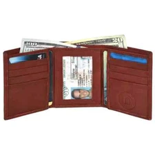 WALLET TRIFOLD PLAIN SLIM ID MONEY POCKETS NEW BROWN by Leatherboss
