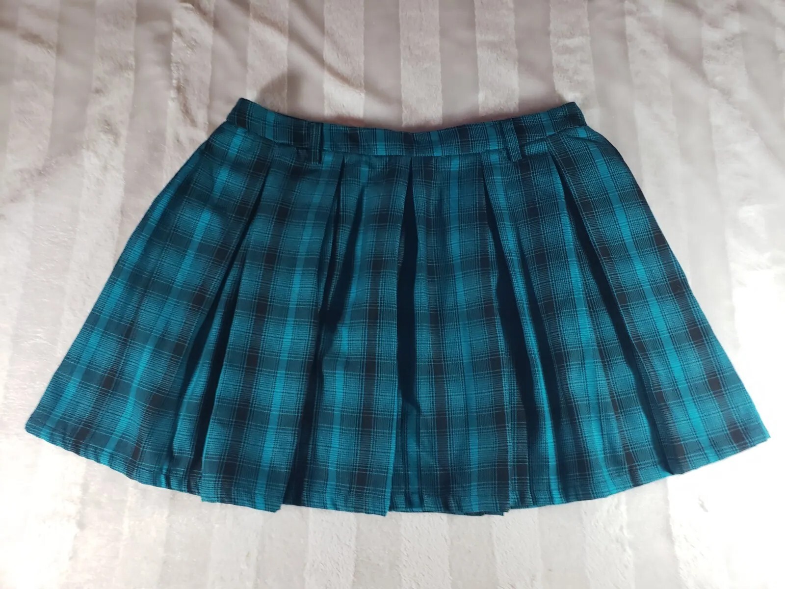 Hot Topic Mini Skirt Turquoise Black Plaid Pleated School Girl