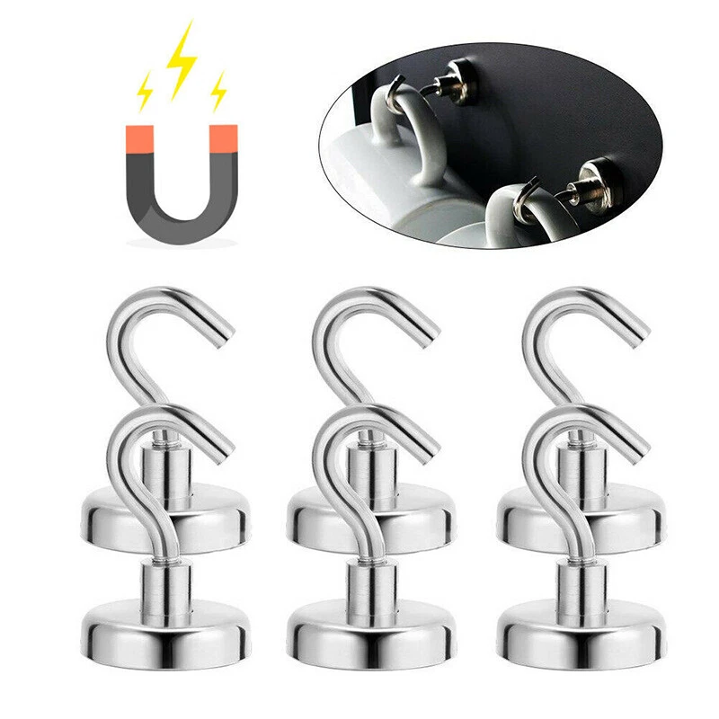 Strong Neodymium Magnet Hooks 12x N38 Rare Earth Hanger Holder 2000g Heavy Duty