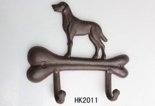 Cast Iron Wall Mounted Hook Hanger Distressed Look Dog on top of a Bone