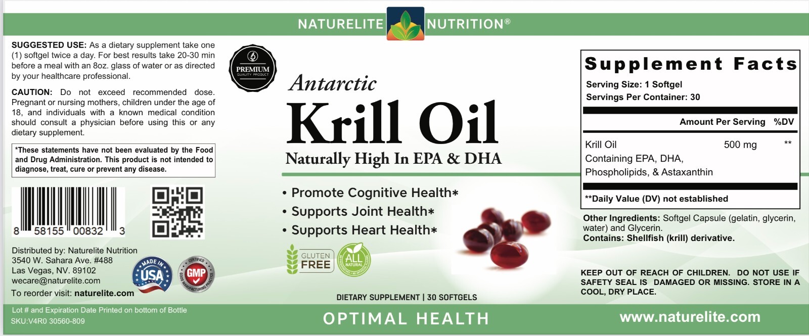 Antarctic Krill Oil 500mg Omega3 EPA DHA Joint & Brain Health