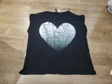 H&M Women Top Black Heart Short Sleeve Blouse Shirt Size 14