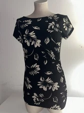 RALPH LAUREN Black Floral Crew Neck Short Sleeve Blouse SZ M Tunic