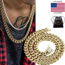 Hiphop 6mm-14mm Stainless Steel Miami Men's Cuban Link Chain 14K Gold CZ Clasp