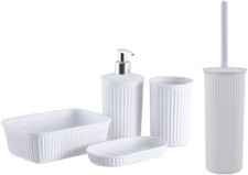 Superio Decorative Ribbed Bathroom Accessory Set, Plastic - White 5 Pack