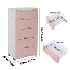6 Drawer Plastic Dresser Furniture Bedroom Organizer Chest Storage Cabinet Pink