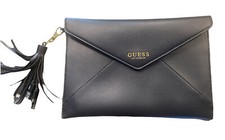 GUESS Clutch Womens Black Monogram Envelope Flap Trifold Wallet Tassel Career